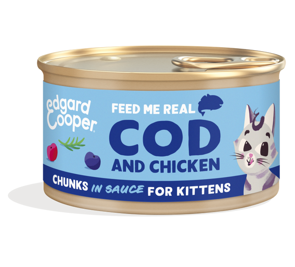 Edgard & Cooper kitten saus stukjes - kabeljauw en kip (85 gr)