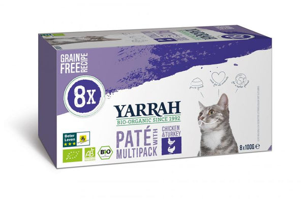 Yarrah bio multi-pack voor katten - kip & kalkoen (8x100gr)
