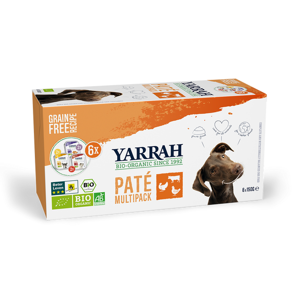 Biologische Yarrah multi-pack voor honden in 3 smaken (6x150gr)