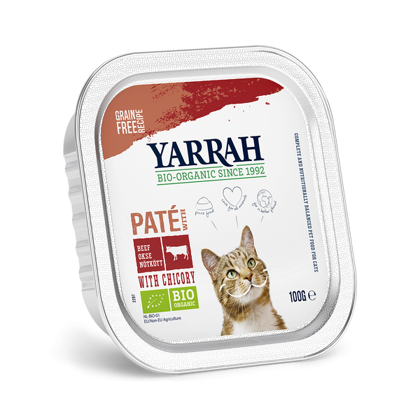 Biologische Yarrah paté voor katten - rundvlees en kip (100gr)